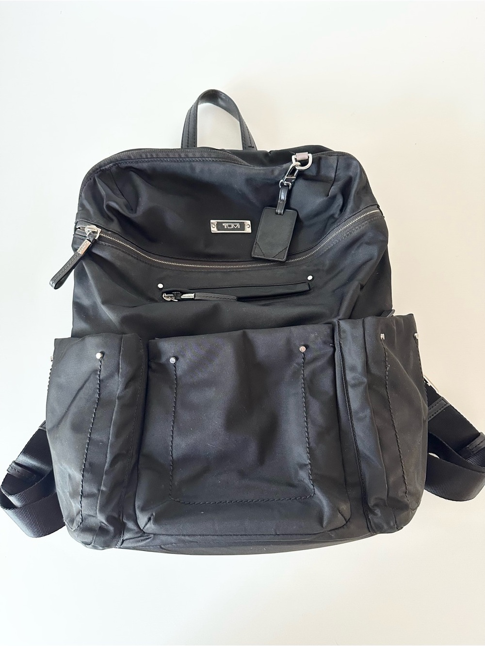TUMI Black Nylon Lightweight Laptop Travel Backpack | Silver Hardware